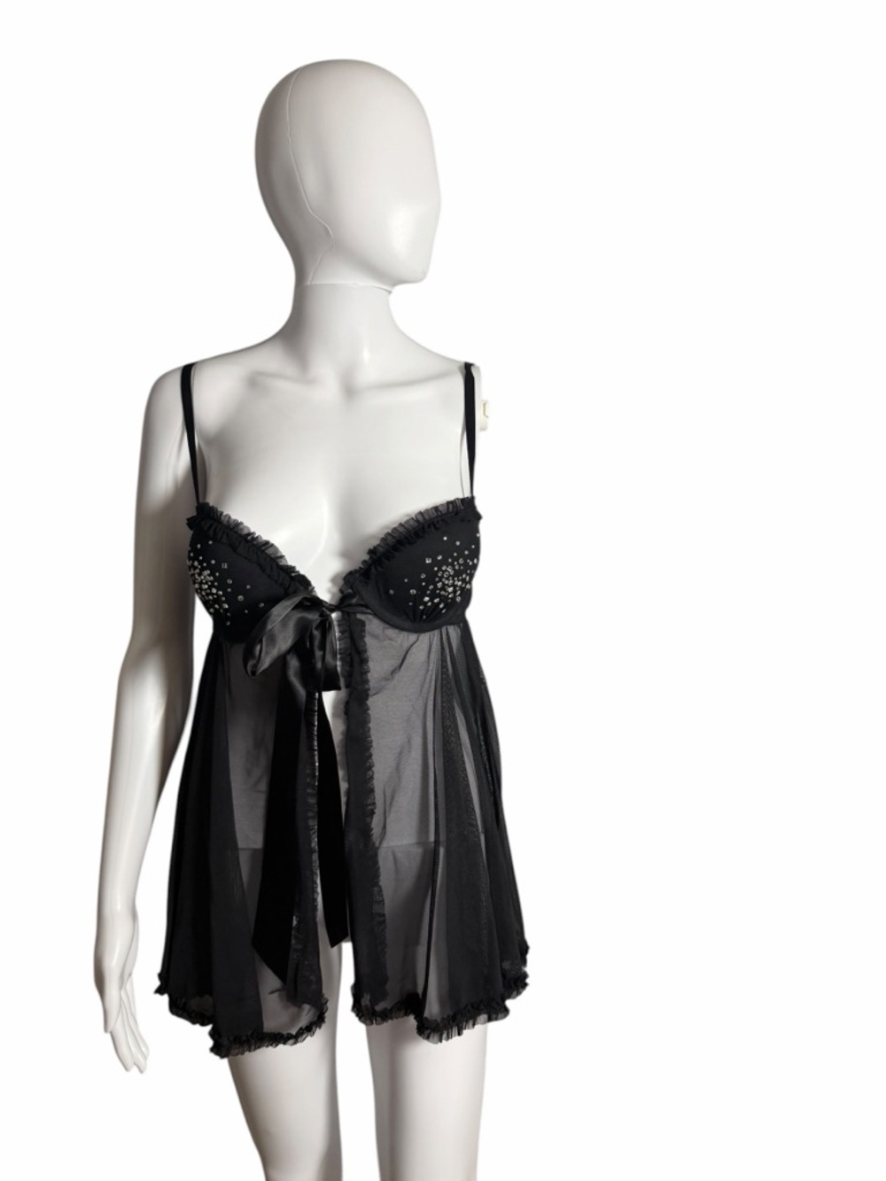 Victoria's Secret Black Sheer Babydoll with Embellished Cups